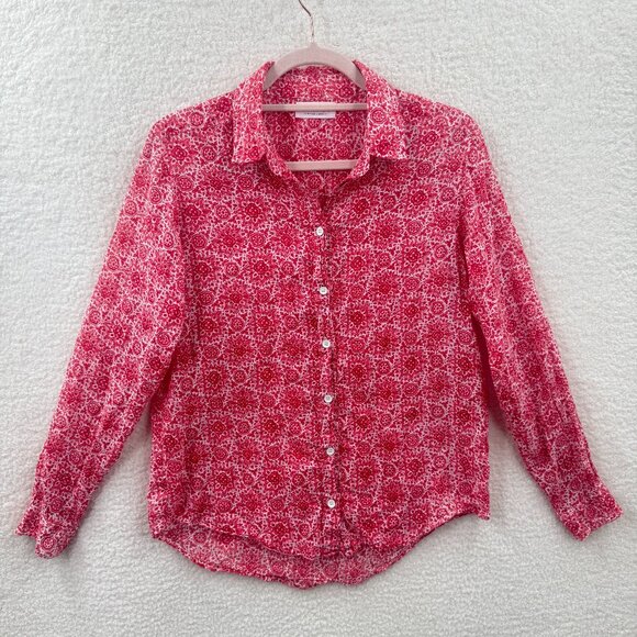 Velvet By Graham & spence red floral Button down shirt Blouse collared - Picture 1 of 9
